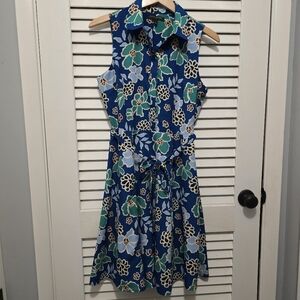 Banana Republic Women's Dress 4 Royal Blue Cobalt Teal Sleeveless Floral EUC